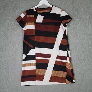 Zara W&B Mini Scuba Dress Women's Medium Tunic Retro Brown Casual Stretch White